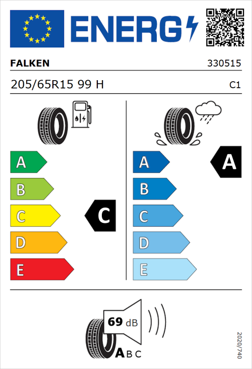 Tyre Label for Falken Ziex  ZE310 Ecorun 205/65R15 99H