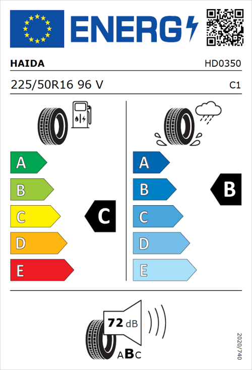 Tyre Label for Haida HD927 225/50R16 96V