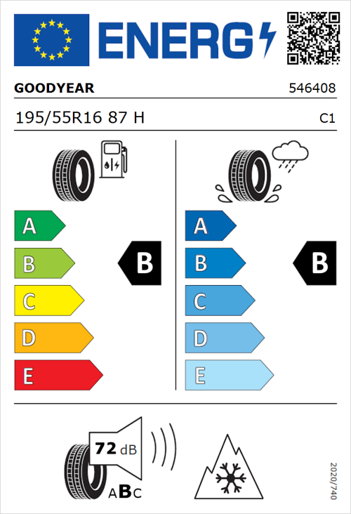 Tyre Label for Goodyear Vector 4Seasons Gen-2 195/55R16 87H