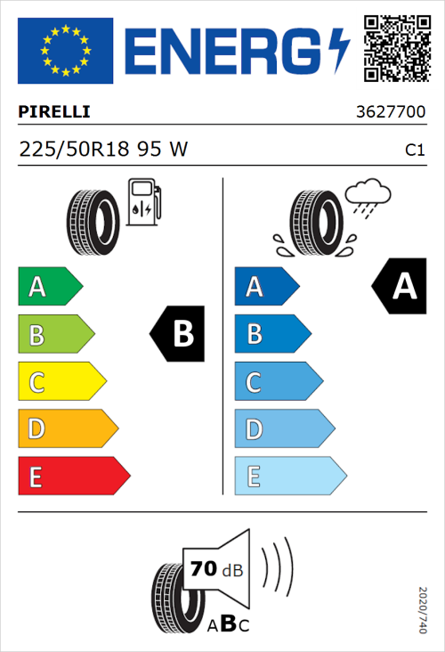 Tyre Label for Pirelli Cinturato P7 225/50R18 95W