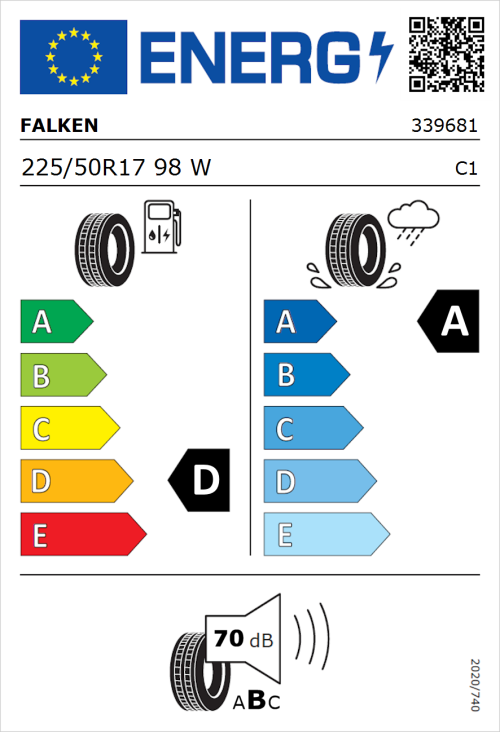 Tyre Label for Falken Ziex  ZE310 Ecorun 225/50R17 98W
