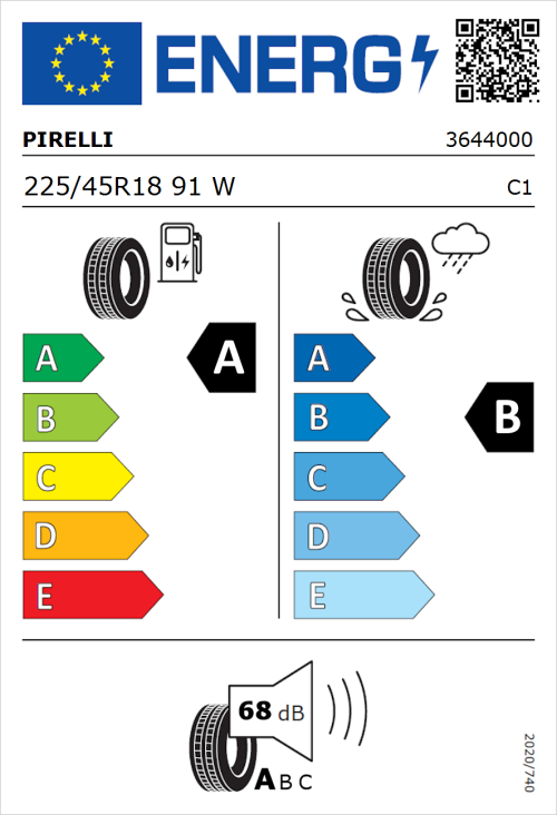 Tyre Label for Pirelli Cinturato P7 225/45R18 91W