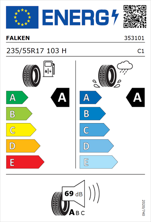 Tyre Label for Falken Ziex  ZE310 Ecorun 235/55R17 103H