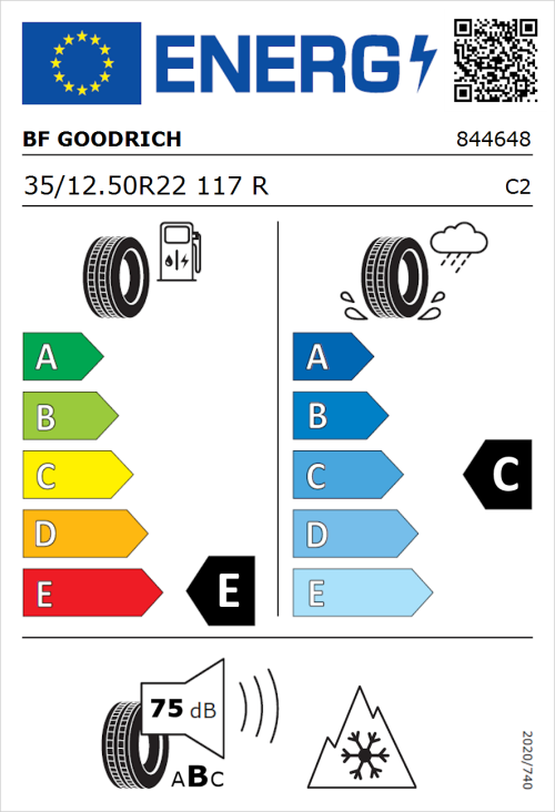 Tyre Label for BF Goodrich All-Terrain T/A KO3 35/12.50R22 117R