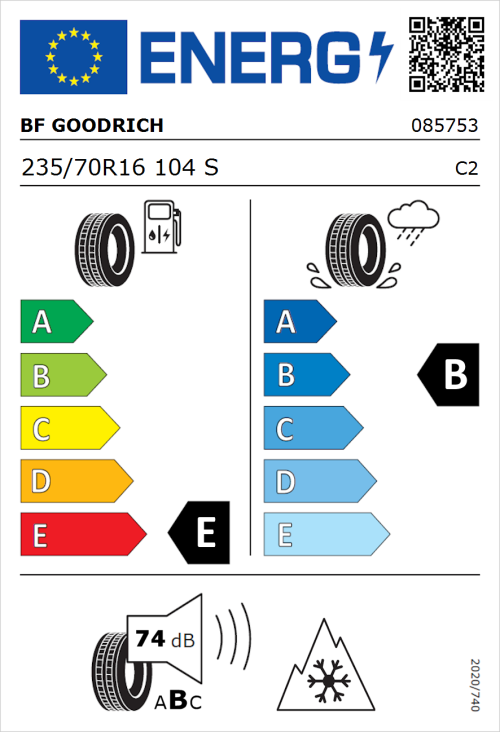 Tyre Label for BF Goodrich All-Terrain T/A KO3 235/70R16 104S